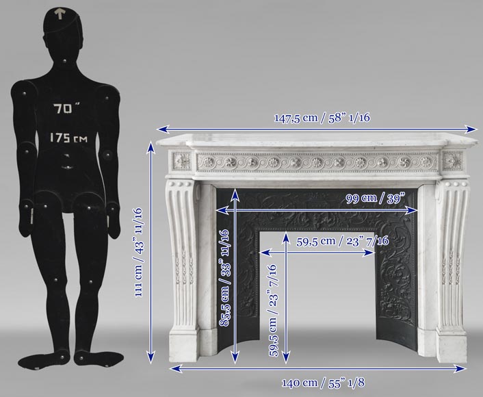 Cheminée de style Louis XVI en marbre de Carrare, à décor de perles et de macarons Cheminée de style Louis XVI en marbre de Carrare, à décor de perles et de macarons-12