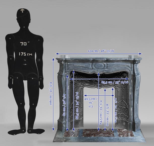 Cheminée de style Louis XV modèle Pompadour, en marbre bleu Turquin Cheminée de style Louis XV modèle Pompadour, en marbre bleu Turquin-10