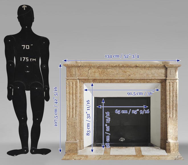 Cheminée style Louis XVI au décor mouluré, en marbre jaune Cheminée style Louis XVI au décor mouluré, en marbre jaune-10