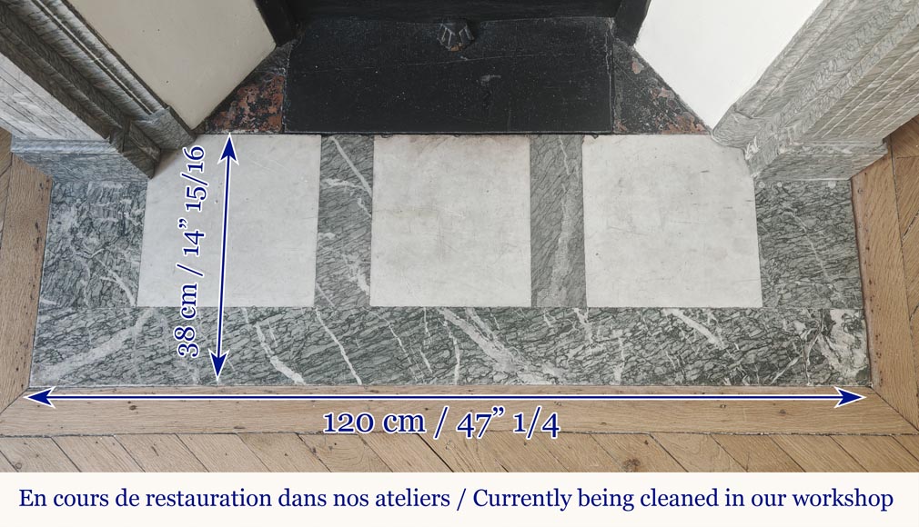 Cheminée de style Louis XVI au décor mouluré, en marbre Campan vert Cheminée de style Louis XVI au décor mouluré, en marbre Campan vert-7