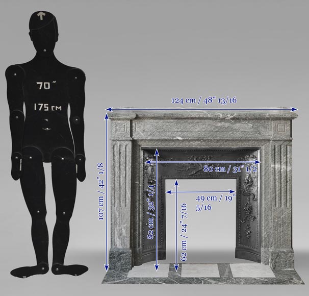 Cheminée de style Louis XVI au décor mouluré, en marbre Campan vert Cheminée de style Louis XVI au décor mouluré, en marbre Campan vert-9