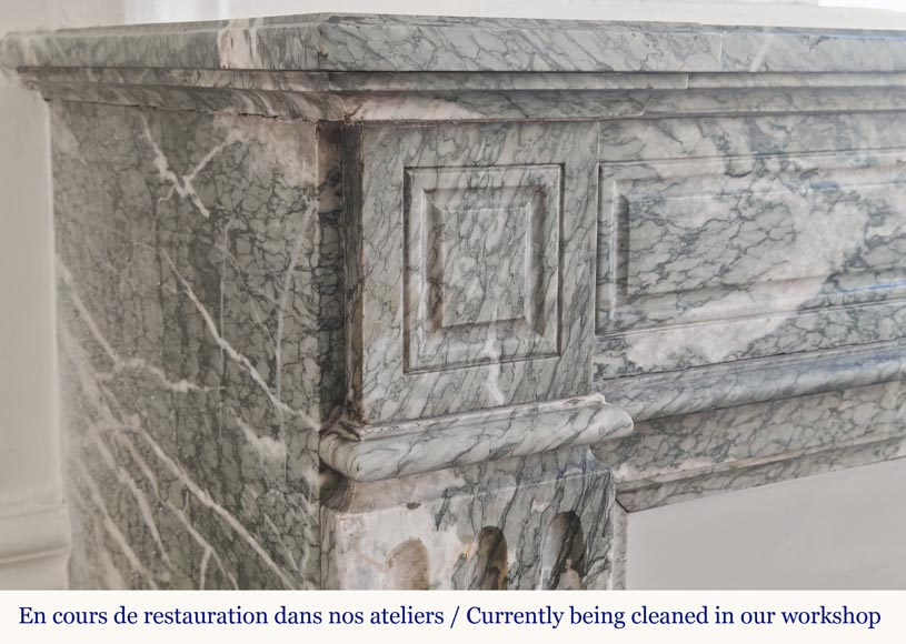 Cheminée de style Louis XVI moulurée en marbre Campan vert veiné blanc Cheminée de style Louis XVI moulurée en marbre Campan vert veiné blanc-3