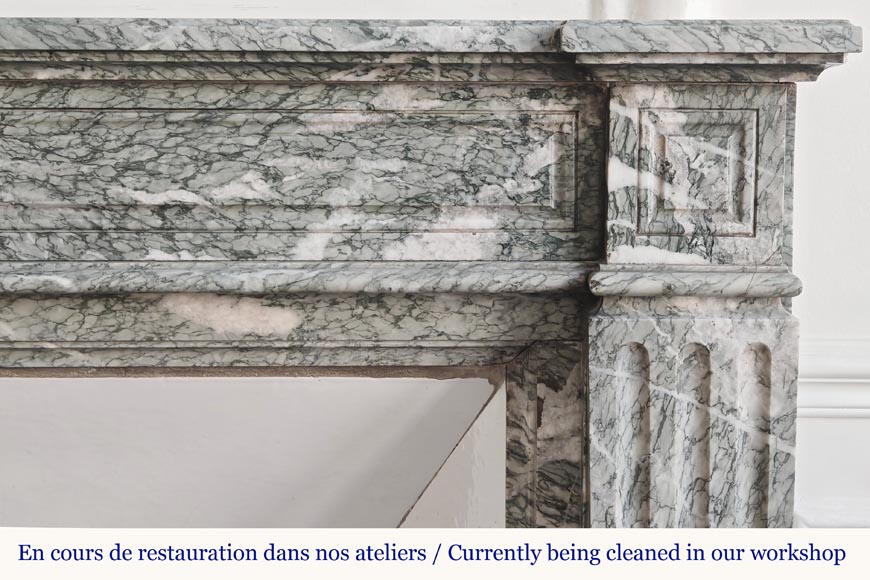 Cheminée de style Louis XVI moulurée en marbre Campan vert veiné blanc Cheminée de style Louis XVI moulurée en marbre Campan vert veiné blanc-6