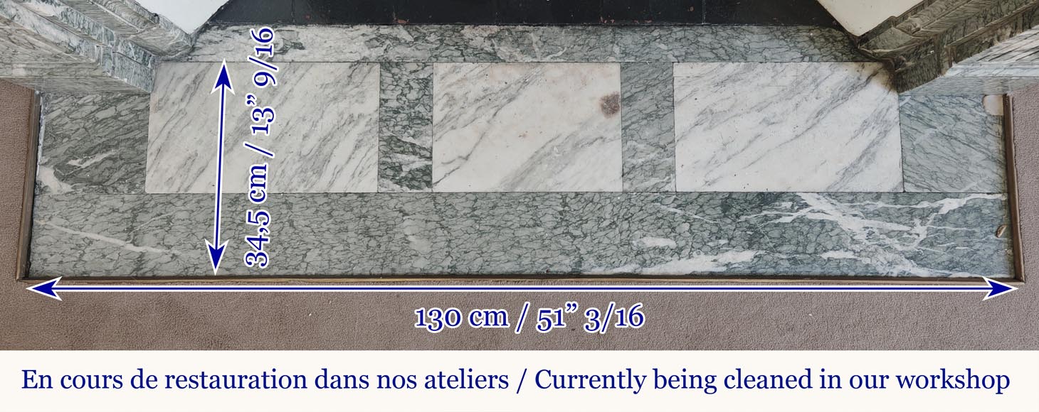 Cheminée de style Louis XVI moulurée en marbre Campan vert veiné blanc Cheminée de style Louis XVI moulurée en marbre Campan vert veiné blanc-8