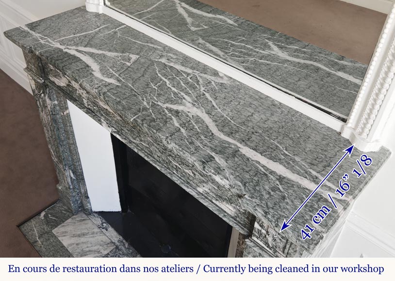 Cheminée de style Louis XVI moulurée en marbre Campan vert veiné blanc Cheminée de style Louis XVI moulurée en marbre Campan vert veiné blanc-9