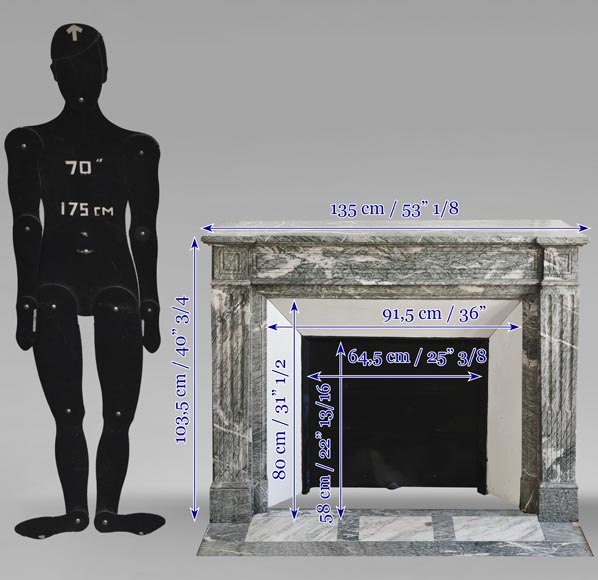 Cheminée de style Louis XVI moulurée en marbre Campan vert veiné blanc Cheminée de style Louis XVI moulurée en marbre Campan vert veiné blanc-10