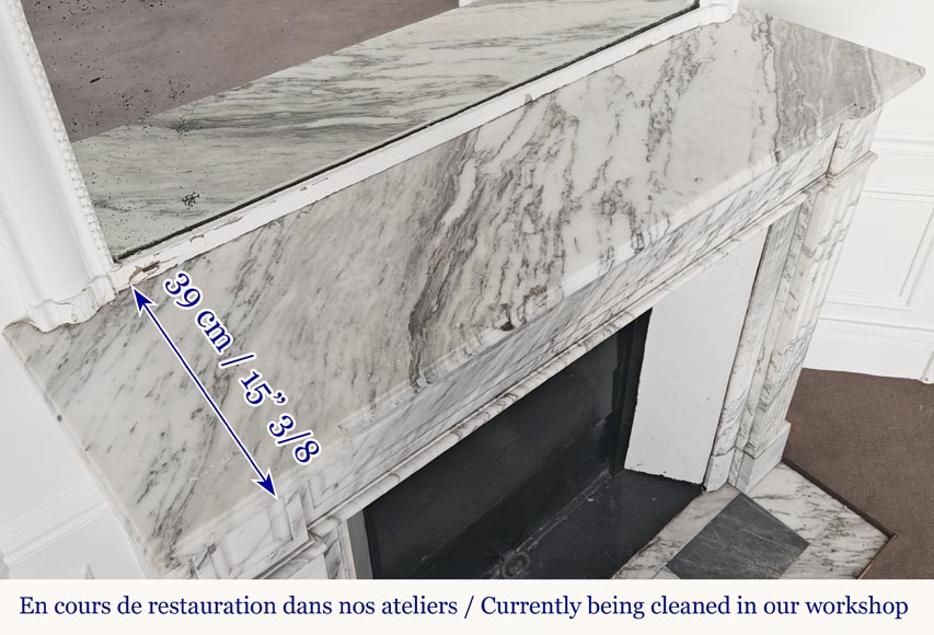 Cheminée de style Louis XVI en marbre de Carrare veiné Cheminée de style Louis XVI en marbre de Carrare veiné-8