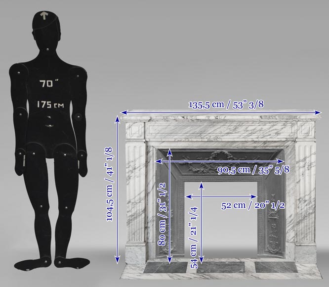 Cheminée de style Louis XVI en marbre de Carrare veiné Cheminée de style Louis XVI en marbre de Carrare veiné-9