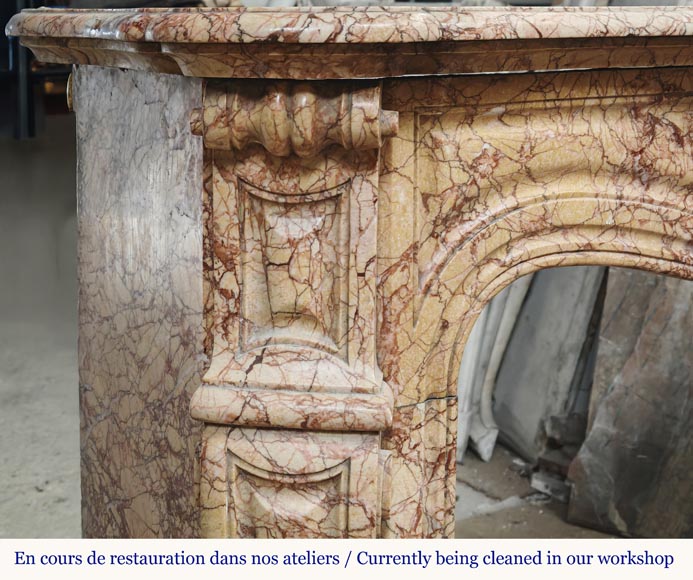 Cheminée de style Louis XV modèle Pompadour, en marbre type brocatelle Cheminée de style Louis XV modèle Pompadour, en marbre type brocatelle-3