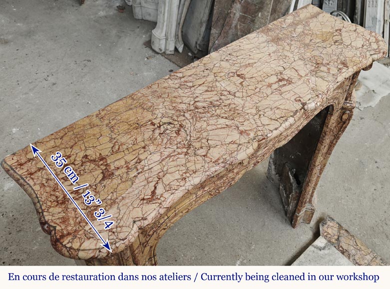 Cheminée de style Louis XV modèle Pompadour, en marbre type brocatelle Cheminée de style Louis XV modèle Pompadour, en marbre type brocatelle-9