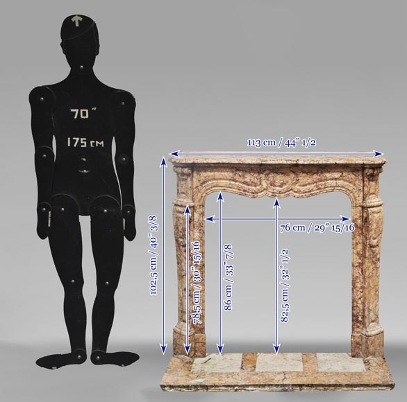 Cheminée de style Louis XV modèle Pompadour, en marbre type brocatelle Cheminée de style Louis XV modèle Pompadour, en marbre type brocatelle-10
