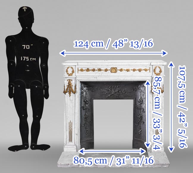 Cheminée de style Louis XVI en marbre de Carrare et bronze doré Cheminée de style Louis XVI en marbre de Carrare et bronze doré-17