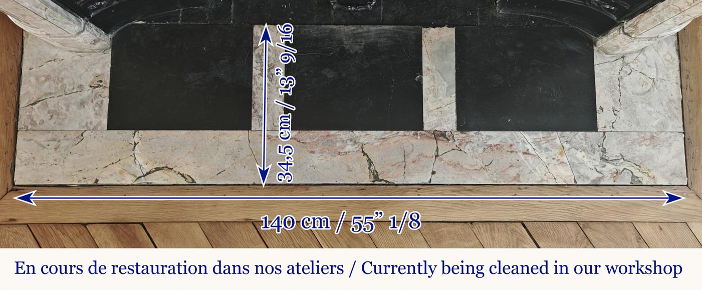 Cheminée de style Louis XVI an angle arrondie, en marbre Sarrancolin Cheminée de style Louis XVI an angle arrondie, en marbre Sarrancolin-7