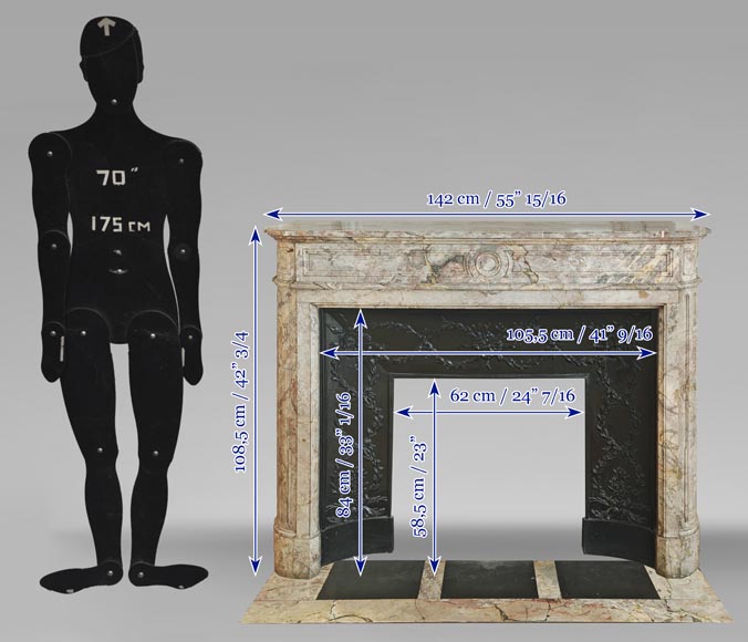 Cheminée de style Louis XVI an angle arrondie, en marbre Sarrancolin Cheminée de style Louis XVI an angle arrondie, en marbre Sarrancolin-10