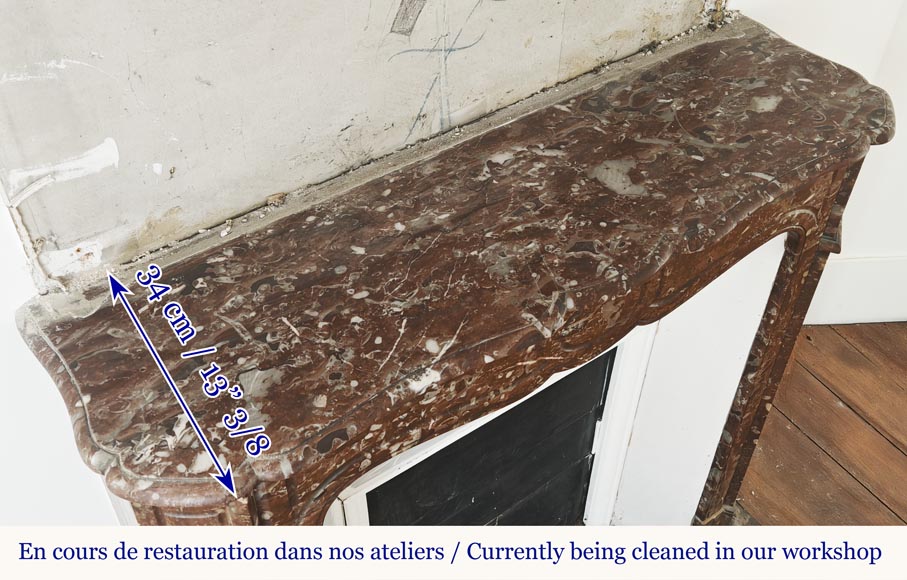 Cheminée de style Louis XV modèle Pompadour plate, en marbre rouge du Nord Cheminée de style Louis XV modèle Pompadour plate, en marbre rouge du Nord-8