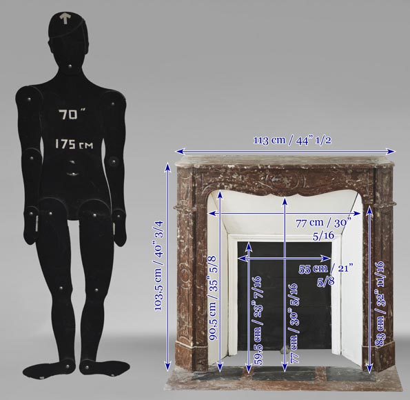 Cheminée de style Louis XV modèle Pompadour plate, en marbre rouge du Nord Cheminée de style Louis XV modèle Pompadour plate, en marbre rouge du Nord-9