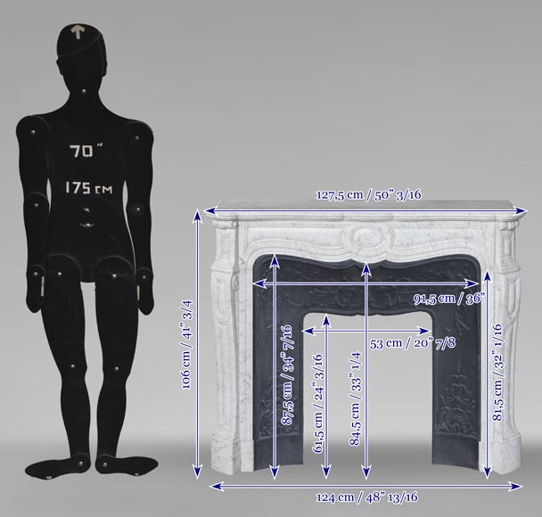 Cheminée de style Louis XV modèle Pompadour, en marbre de Carrare Cheminée de style Louis XV modèle Pompadour, en marbre de Carrare-9