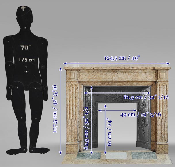 Cheminée moulurée de style Louis XVI, en marbre jaune Cheminée moulurée de style Louis XVI, en marbre jaune-8