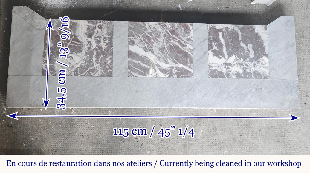 Cheminée de style Louis XV modèle Pompadour, en marbre bleu turquin clair Cheminée de style Louis XV modèle Pompadour, en marbre bleu turquin clair-7