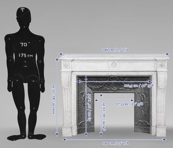 Cheminée de style Louis XVI à tournesols, en marbre de Carrare Cheminée de style Louis XVI à tournesols, en marbre de Carrare-9