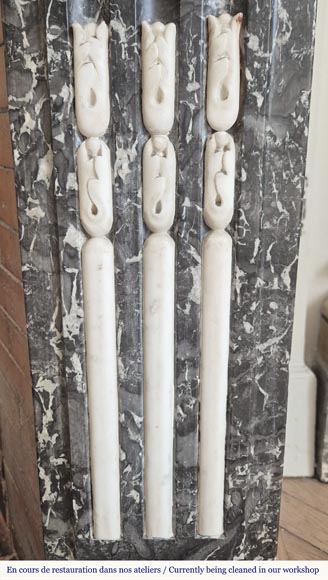 Cheminée Louis XVI d'époque bicolore, en gris Saint Anne statuaire Cheminée Louis XVI d'époque bicolore, en gris Saint Anne statuaire-5