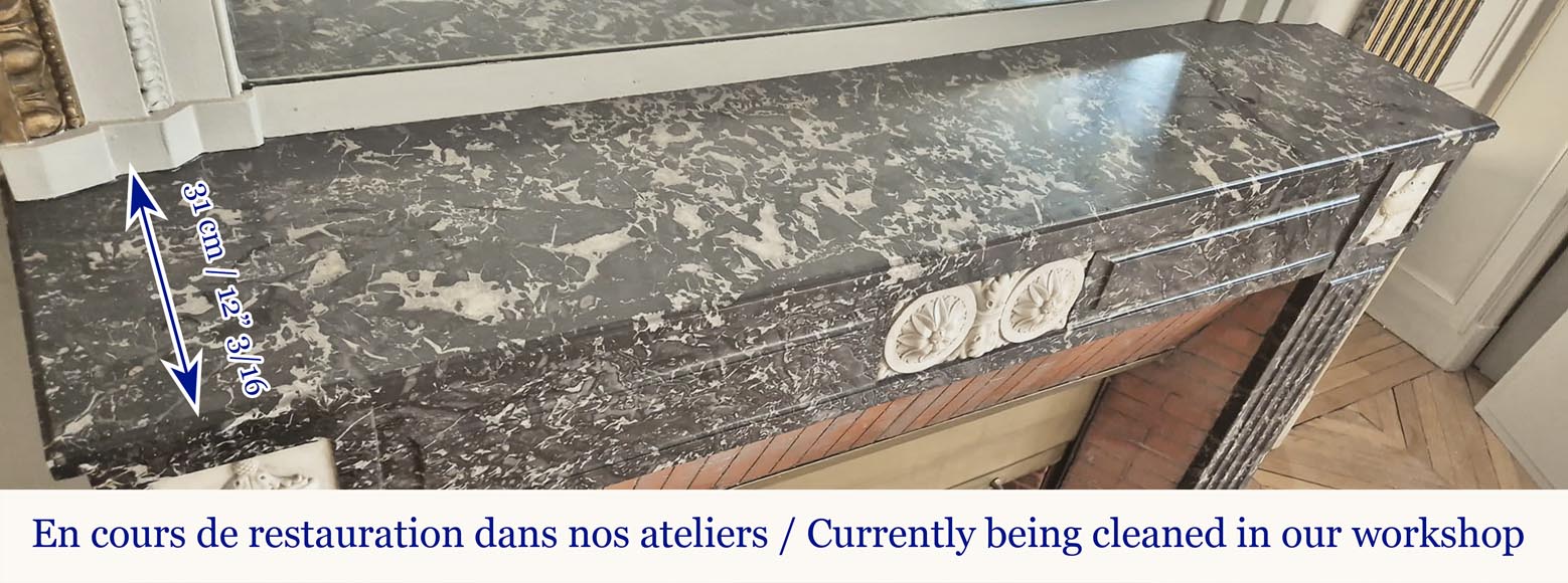 Cheminée Louis XVI d'époque bicolore, en gris Saint Anne statuaire Cheminée Louis XVI d'époque bicolore, en gris Saint Anne statuaire-7