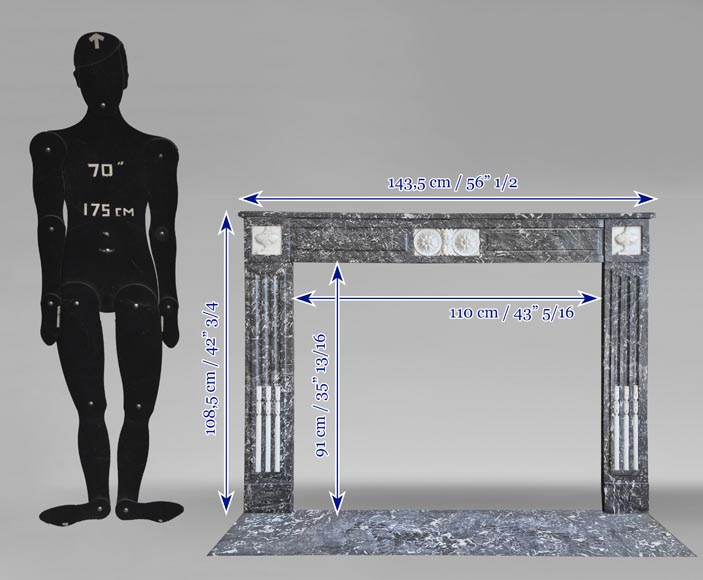 Cheminée Louis XVI d'époque bicolore, en gris Saint Anne statuaire Cheminée Louis XVI d'époque bicolore, en gris Saint Anne statuaire-9