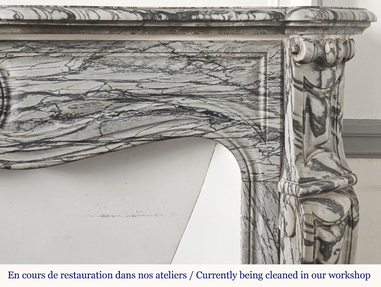 Cheminée de style Louis XV modèle Pompadour, en marbre bleu fleuri Cheminée de style Louis XV modèle Pompadour, en marbre bleu fleuri-6