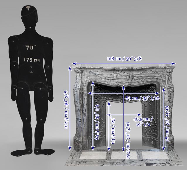 Cheminée de style Louis XV modèle Pompadour, en marbre bleu fleuri Cheminée de style Louis XV modèle Pompadour, en marbre bleu fleuri-10