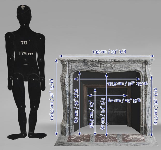 Cheminée de style Louis XV modèle Pompadour galbé, en bleu fleuri Cheminée de style Louis XV modèle Pompadour galbé, en bleu fleuri-10