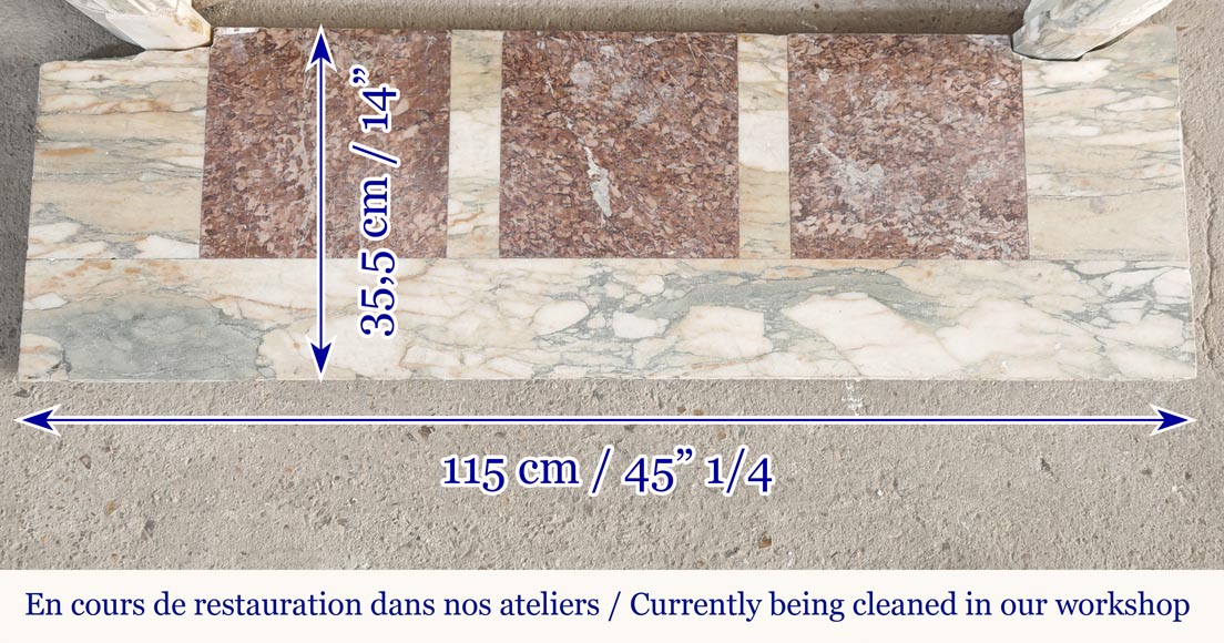 Cheminée de style Louis XVI à coin arrondie, en brèche de Médous Cheminée de style Louis XVI à coin arrondie, en brèche de Médous-9