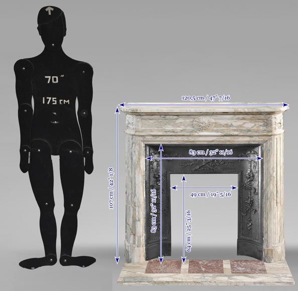 Cheminée de style Louis XVI à coin arrondie, en brèche de Médous Cheminée de style Louis XVI à coin arrondie, en brèche de Médous-11