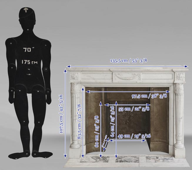 Cheminée de style Louis XVI à demi colonne corinthien, en marbre demi statuaire Cheminée de style Louis XVI à demi colonne corinthien, en marbre demi statuaire-14