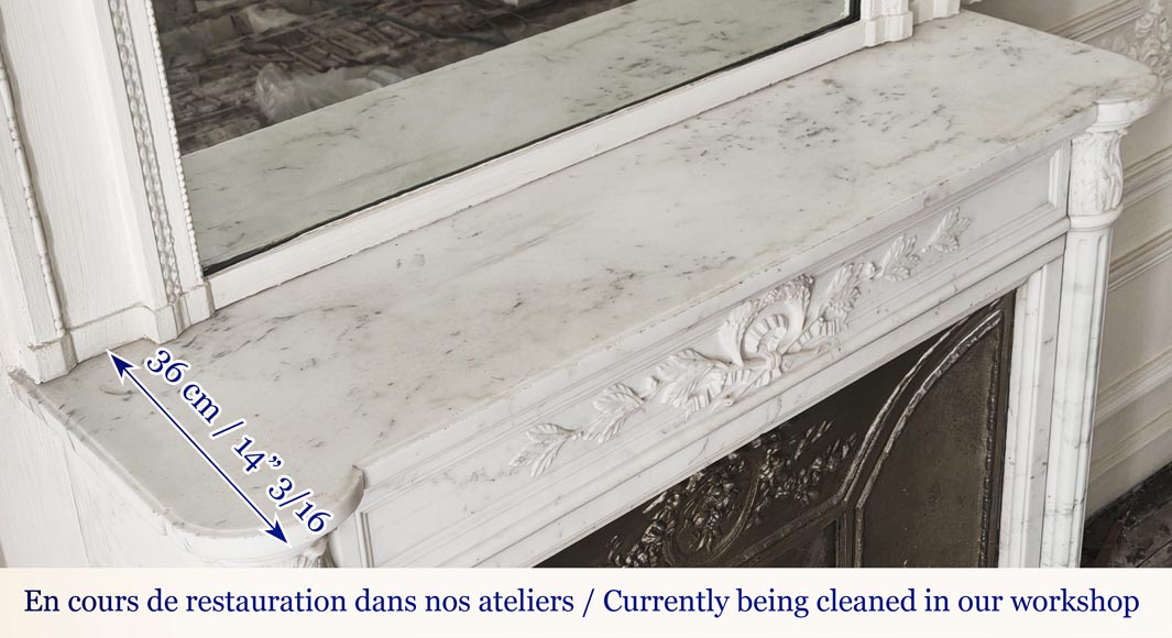 Cheminée de style Louis XVI à demi colonne cannelé corinthienne, en marbre demi statuaire Cheminée de style Louis XVI à demi colonne cannelé corinthienne, en marbre demi statuaire-12