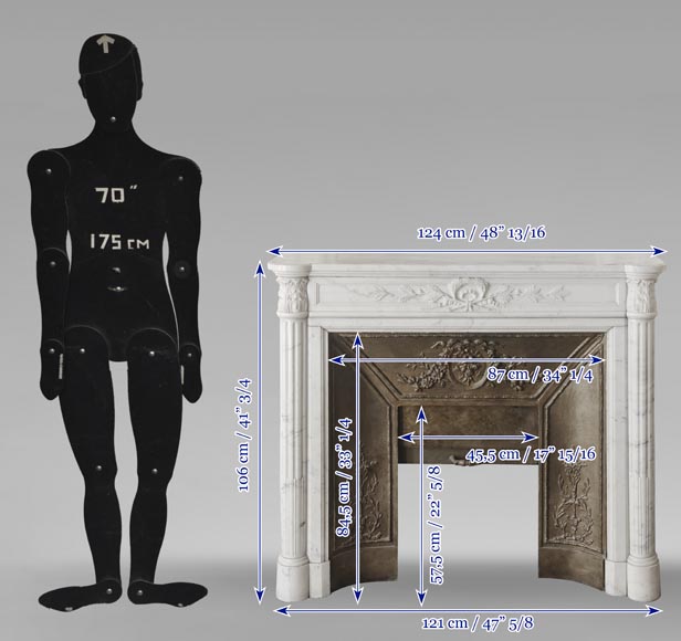 Cheminée de style Louis XVI à demi colonne cannelé corinthienne, en marbre demi statuaire Cheminée de style Louis XVI à demi colonne cannelé corinthienne, en marbre demi statuaire-13