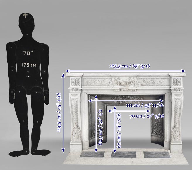 Très belle cheminée de style Louis XVI au très riche décor, sculptée en marbre de Carrare Très belle cheminée de style Louis XVI au très riche décor, sculptée en marbre de Carrare-11