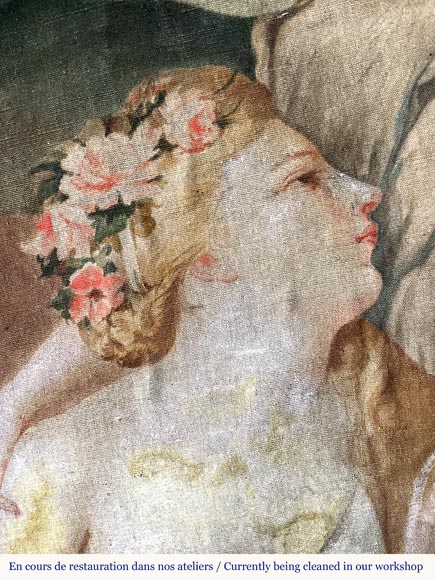 Grande cheminée monumentale en noyer sculpté, décorée d’atlantes et d’un médaillon peint Grande cheminée monumentale en noyer sculpté, décorée d’atlantes et d’un médaillon peint-3