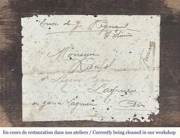 Grande cheminée monumentale en noyer sculpté, décorée d’atlantes et d’un médaillon peint Grande cheminée monumentale en noyer sculpté, décorée d’atlantes et d’un médaillon peint-13