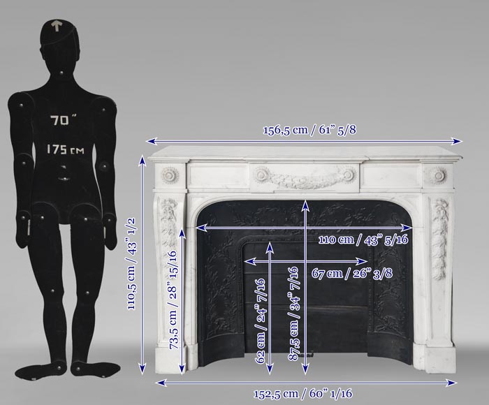 Cheminée de style Napoléon III en marbre demi statuaire décorée d'une guirlande Cheminée de style Napoléon III en marbre demi statuaire décorée d'une guirlande-16