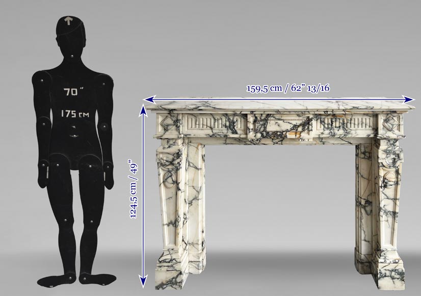 Cheminée de style Louis XVI en marbre Paonazzo, à décor de frise de perle Cheminée de style Louis XVI en marbre Paonazzo, à décor de frise de perle-9