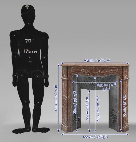 Cheminée de style Louis XV modèle Pompadour, en marbre Campan rouge Cheminée de style Louis XV modèle Pompadour, en marbre Campan rouge-8