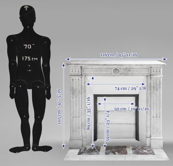 Cheminée de style Louis XVI en marbre de Carrare, décorée d'une fleur de tournesol Cheminée de style Louis XVI en marbre de Carrare, décorée d'une fleur de tournesol-10