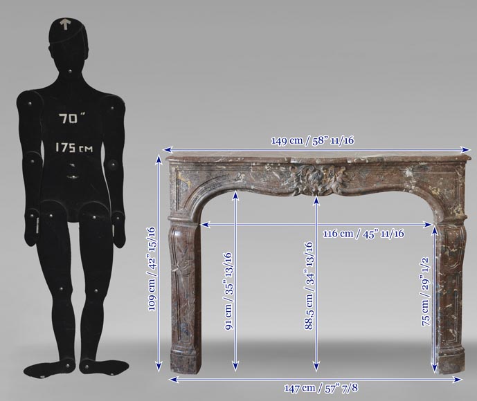Cheminée Louis XV d'époque en marbre Rouge Royal, décorée d'une coquille Cheminée Louis XV d'époque en marbre Rouge Royal, décorée d'une coquille-9