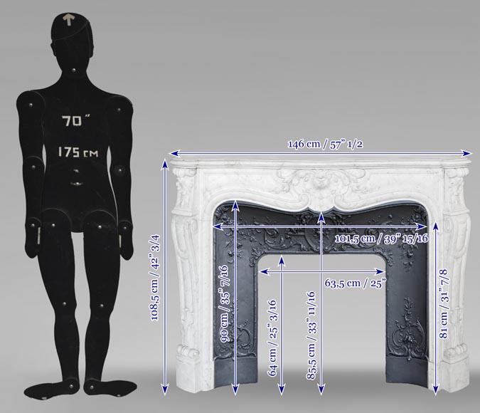 Cheminée de style Louis XV en marbre de Carrare, au décor végétal Cheminée de style Louis XV en marbre de Carrare, au décor végétal-10