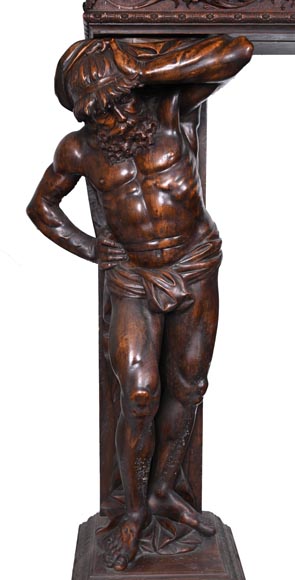 Cheminée monumentale italienne en noyer sculpté, de style néo-Renaissance, vers 1880 Cheminée monumentale italienne en noyer sculpté, de style néo-Renaissance, vers 1880-6