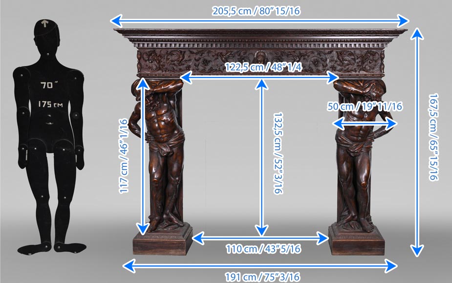 Cheminée monumentale italienne en noyer sculpté, de style néo-Renaissance, vers 1880 Cheminée monumentale italienne en noyer sculpté, de style néo-Renaissance, vers 1880-15