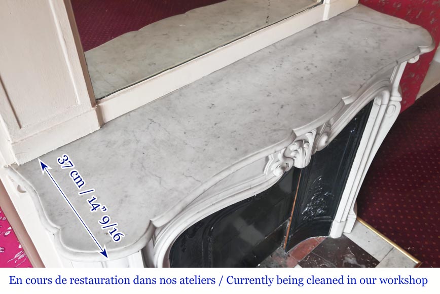 Cheminée de style Louis XV en marbre de Carrare à la coquille asymétrique Cheminée de style Louis XV en marbre de Carrare à la coquille asymétrique-10