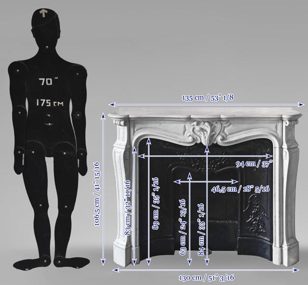 Cheminée de style Louis XV en marbre de Carrare à la coquille asymétrique Cheminée de style Louis XV en marbre de Carrare à la coquille asymétrique-11