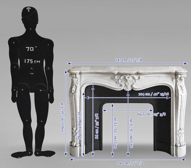 Cheminée de style Louis XV en marbre de Carrare, décorée d'une palmette Cheminée de style Louis XV en marbre de Carrare, décorée d'une palmette-11