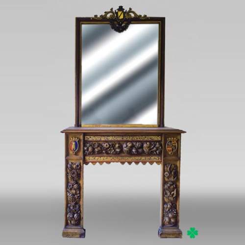 Cheminée d’applique avec trumeau, bois sculpté et doré, éléments du XVIIIᵉ et XIXᵉ siècles